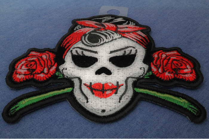 Lady Skull and Roses Patch diagonal view