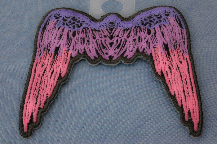 Small Angel Wings Biker Patch Pink diagonal view
