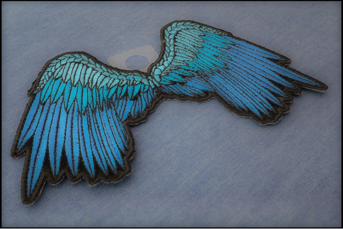 Small Beautiful Angel Wings Blue Patch diagonal view