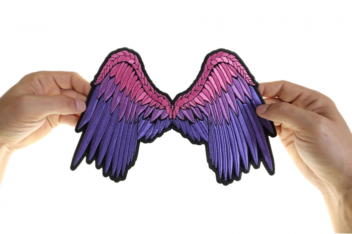 Angel Wings Patch, Large Ladies Back Patches for Jackets shown on hand for size comparison
