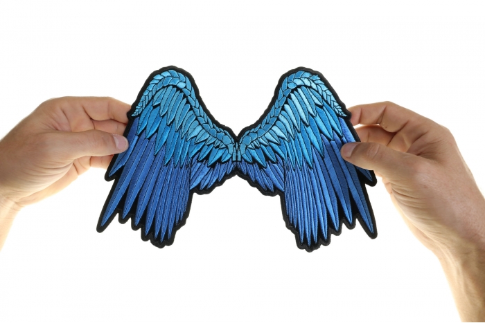 Angel Wings Patch, Large Ladies Back Patches for Jackets shown on hand for size comparison