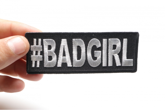 Hashtag Bad Girl Patch shown on hand for size comparison