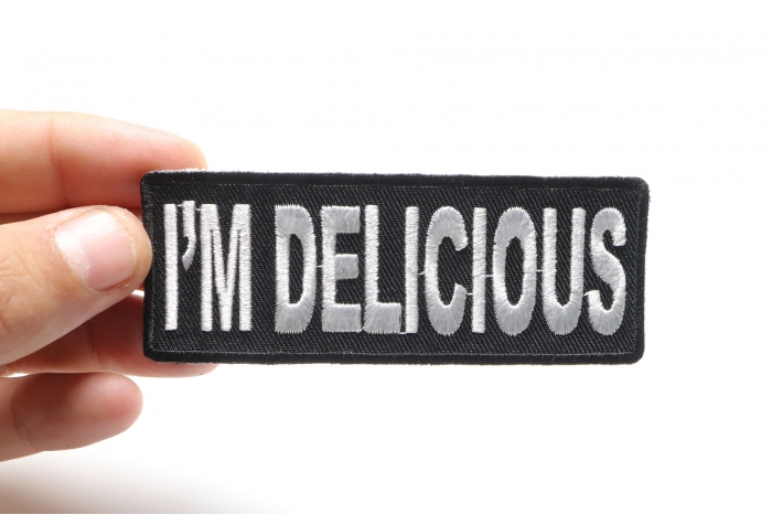 I'm Delicious Patch shown on hand for size comparison