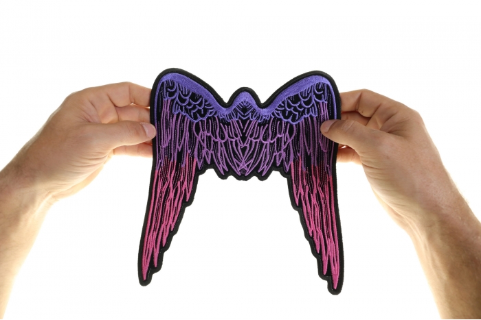 Angel Wings Patch, Large Ladies Back Patches for Jackets shown on hand for size comparison