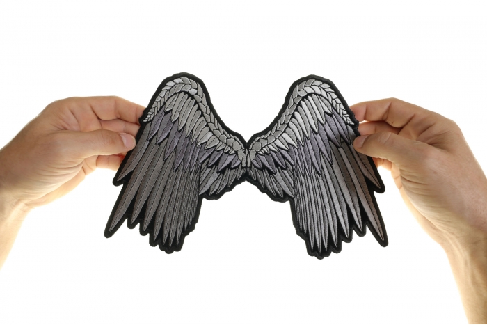Angel Wings Patch, Large Ladies Back Patches for Jackets shown on hand for size comparison