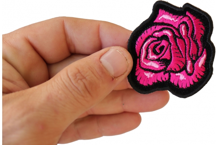 Pink Rose Patch shown on hand for size comparison