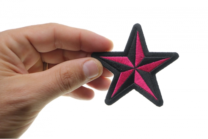 Pink Star Patch, Iron on Patches shown on hand for size comparison