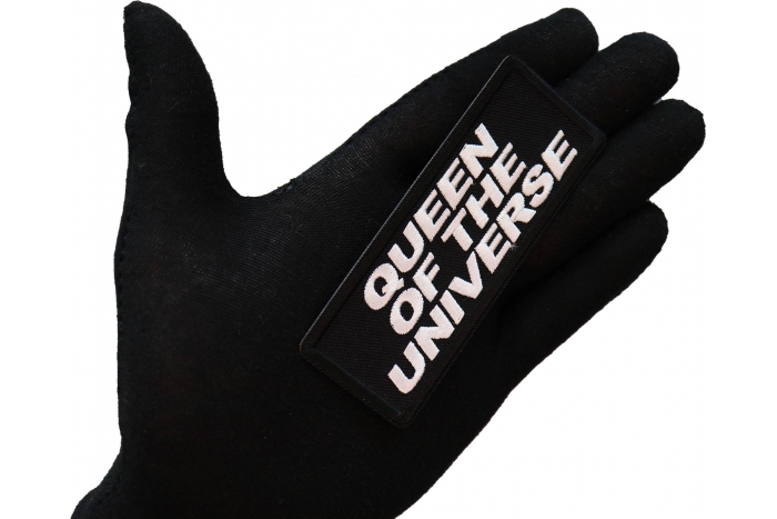 Queen of the Universe Patch, Funny Saying Patches, Sew or Iron on Patch shown on hand for size comparison