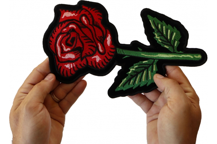 Rose Patch, Large Ladies Back Patches for Jackets shown on hand for size comparison