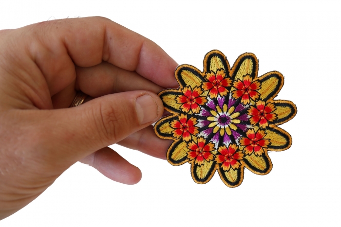 Flower Patch, Hippie Patches shown on hand for size comparison