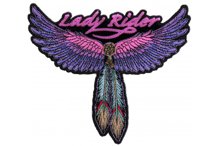Lady Rider Wings and Feather Medium Size Tribal Iron on Biker Patch