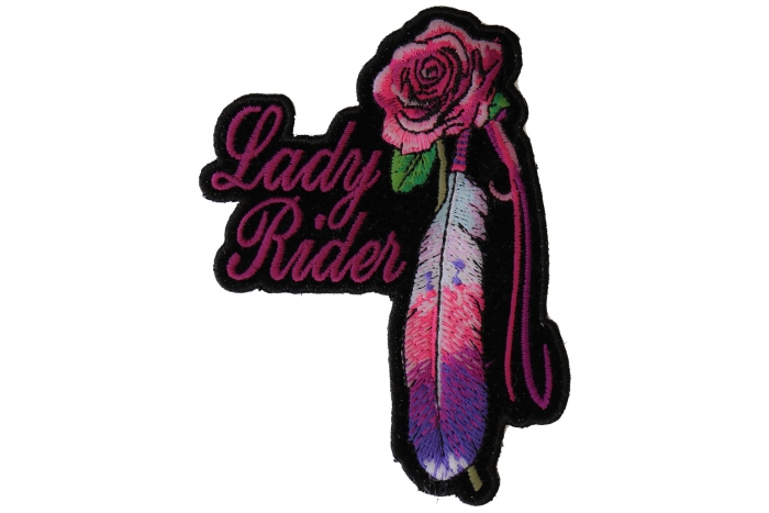 Lady Rider With Purple Rose and Feather Vertical Small Patch