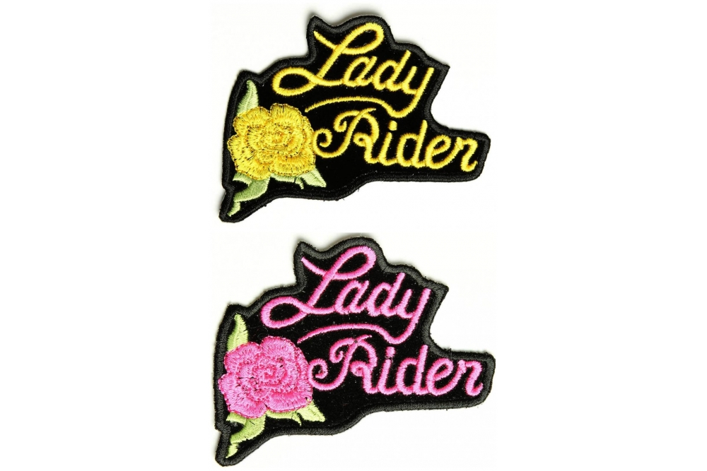 Lady Rider Yellow and Pink Rose Patches Embroidered Set Of 2