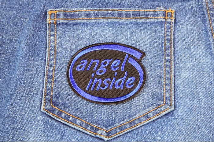 Angel Inside Patch shown on jeans