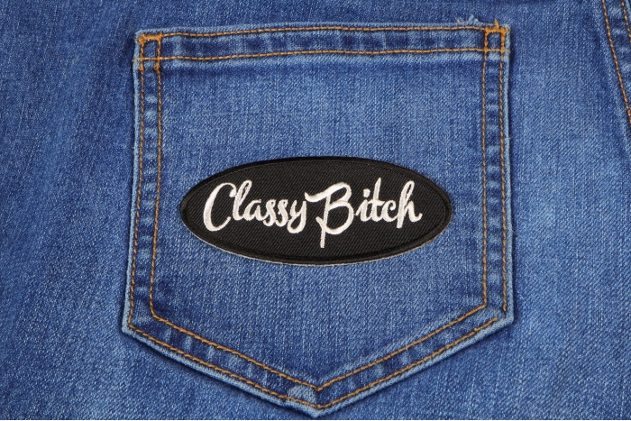 Classy Bitch Patch shown on jeans