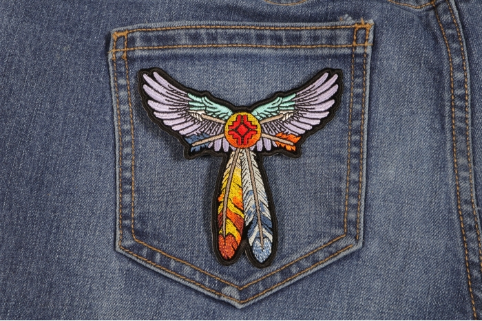 Winged Feathers Patch shown on jeans