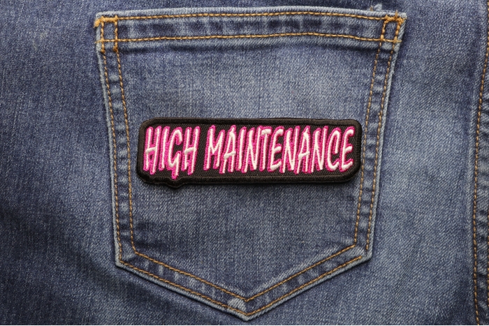 High Maintenance Patch shown on jeans