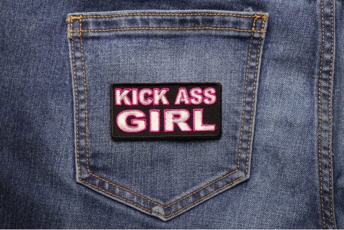Kick Ass Girl Patch shown on jeans