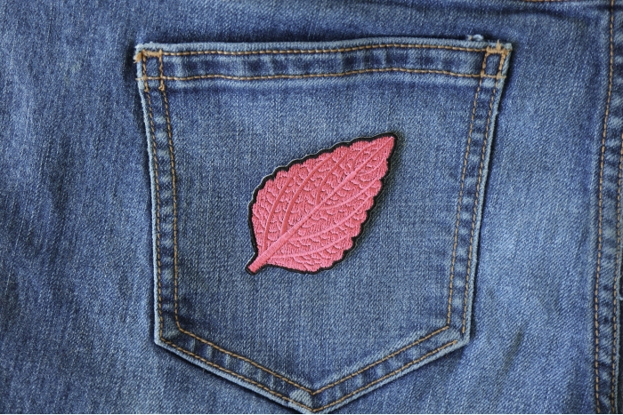 Leaf Iron on Patch shown on jeans