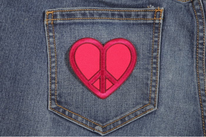 Peace Heart Patch shown on jeans
