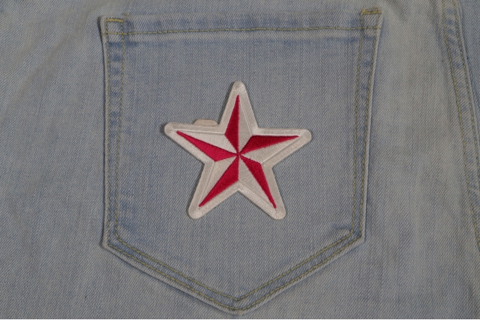 Pink and White Star Patch shown on jeans