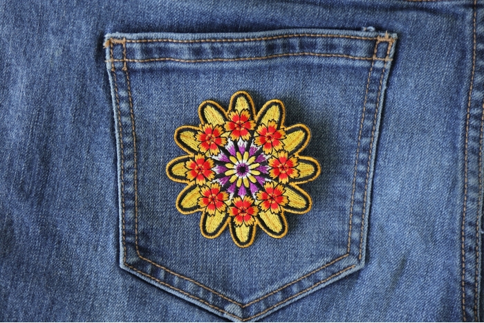 Flower Patch shown on jeans