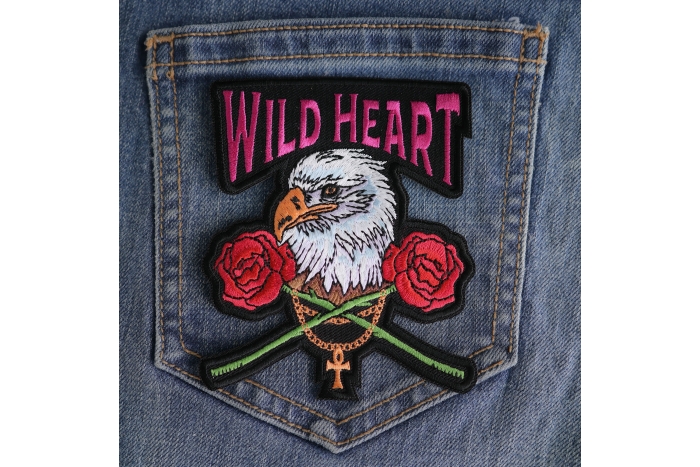 Wild Heart Eagle Rose Patch shown on jeans