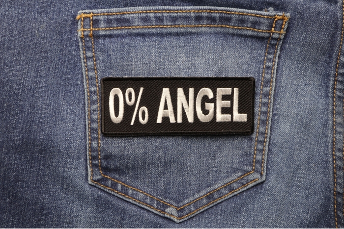 Zero Percent Angel Patch shown on jeans