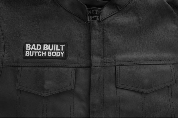 Bad Built Butch Body Patch shown on leather vest
