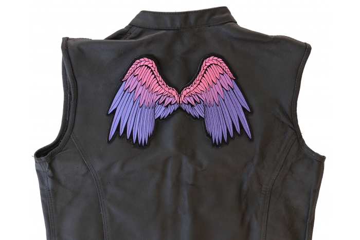 Angel Wings Patch, Large Ladies Back Patches for Jackets shown on leather vest