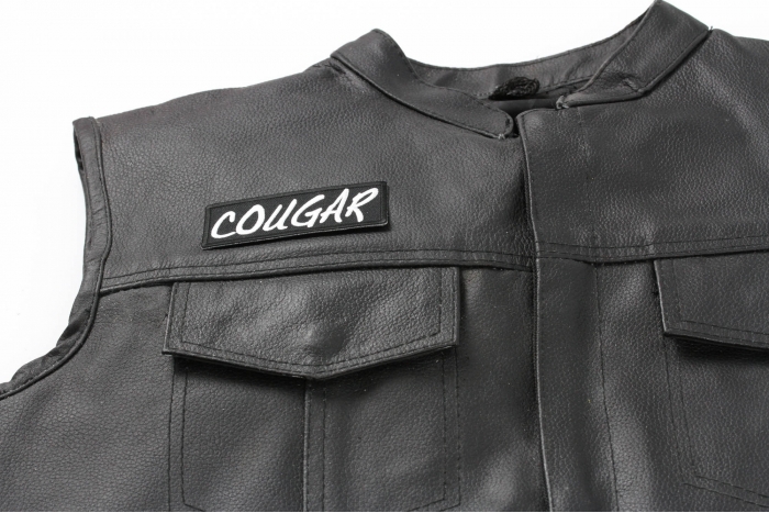 Cougar Patch, Funny Patches for Ladies shown on leather vest