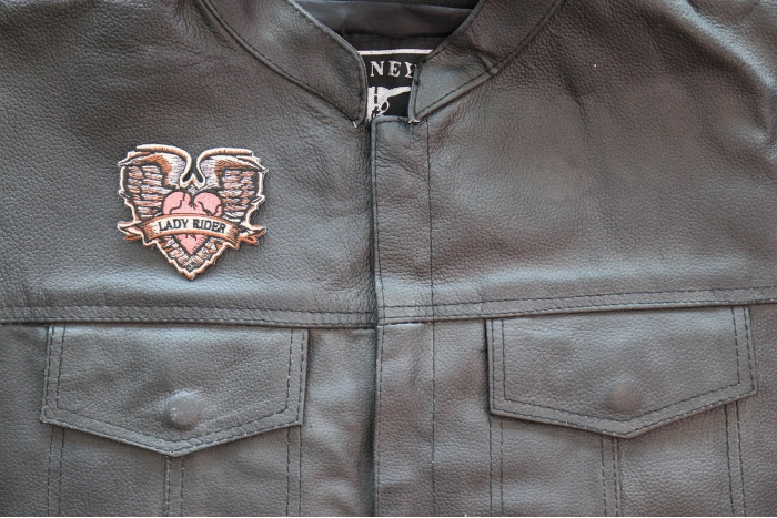 Gothic Heart and Wings Patch shown on leather vest