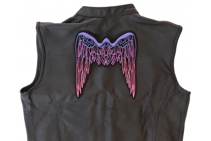 Angel Wings Patch, Large Ladies Back Patches for Jackets shown on leather vest