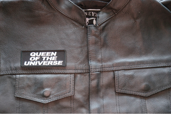 Queen of the Universe Patch, Funny Saying Patches, Sew or Iron on Patch shown on leather vest