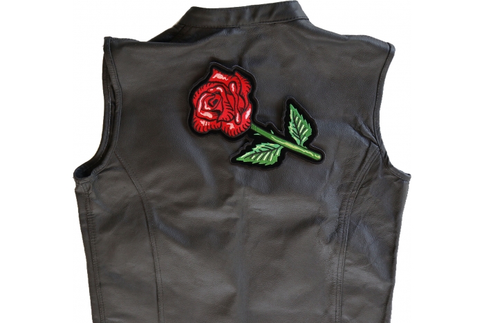 Rose Patch, Large Ladies Back Patches for Jackets shown on leather vest
