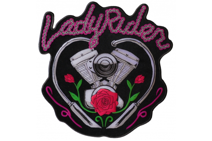 Lady Rider Rose Motorcycle Engine Patch