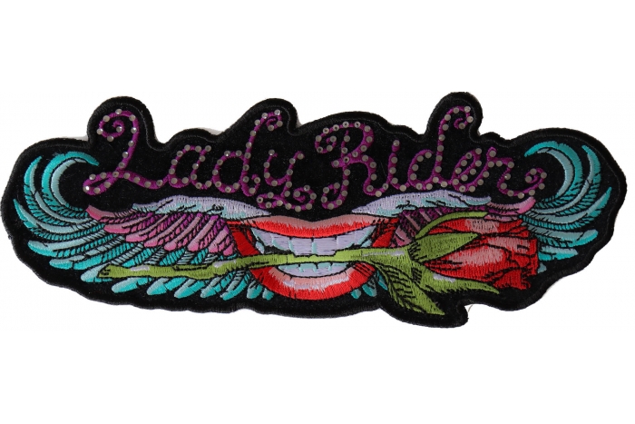 Lady Rider Patch with Crystals Rose and Wings