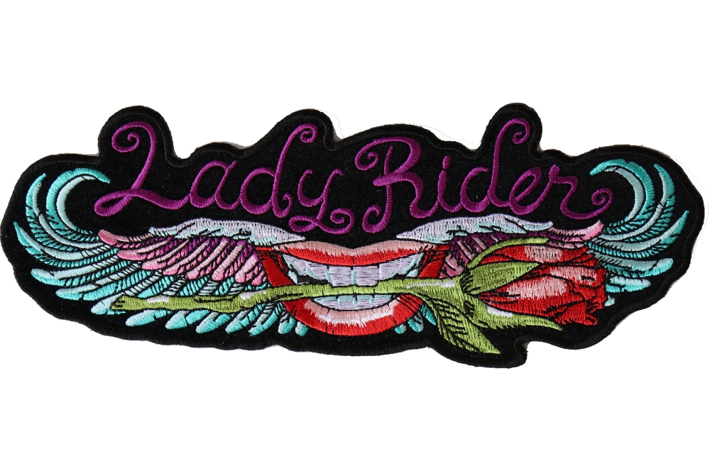 Lips and Roses Lady Rider Large Iron on Patch
