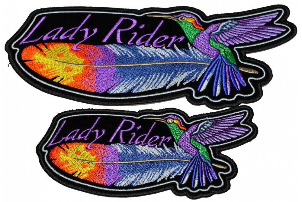 set of 2 Medium and Large Lady Rider Hummingbird Patches