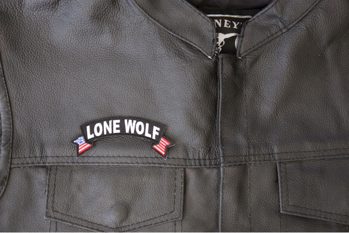 Lone Wolf Patch, Biker Sayings shown on leather vest