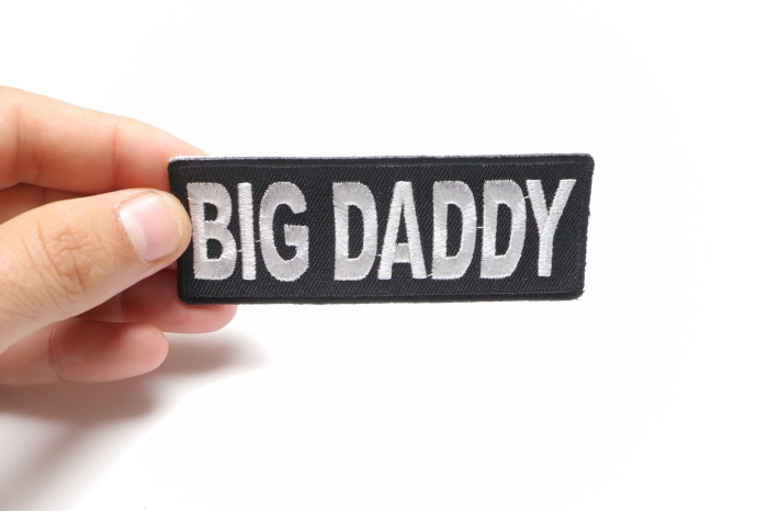 Big Daddy Patch, Biker Sayings shown on hand for size comparison