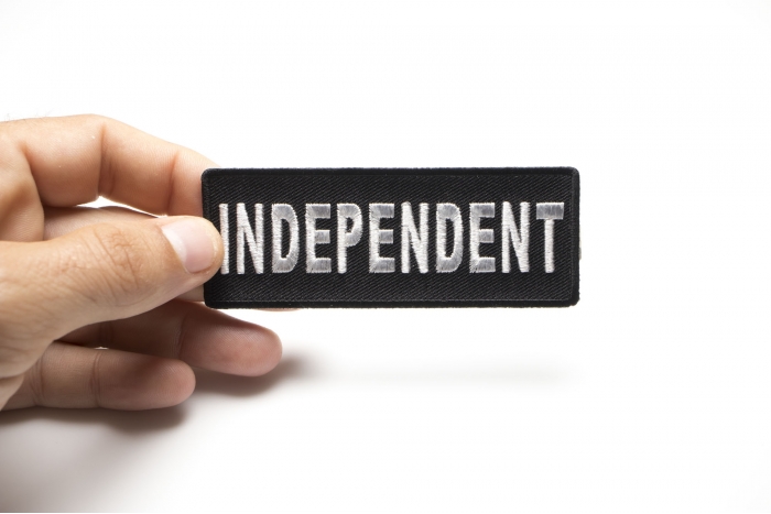 Independent Patch, Biker Sayings shown on hand for size comparison