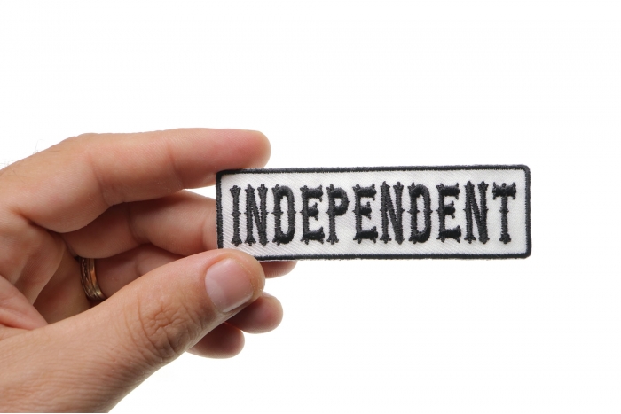 Independent Patch, Motorcycle Club Patches for Bikers shown on hand for size comparison