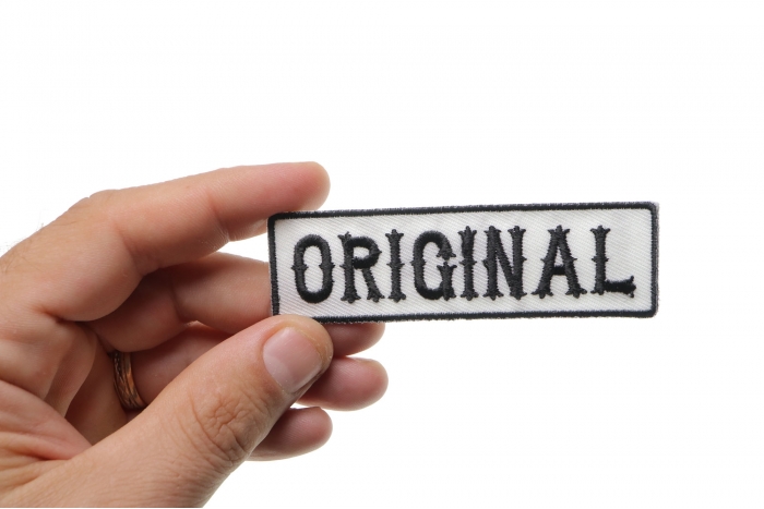 Original Patch, Motorcycle Club Patches for Bikers shown on hand for size comparison