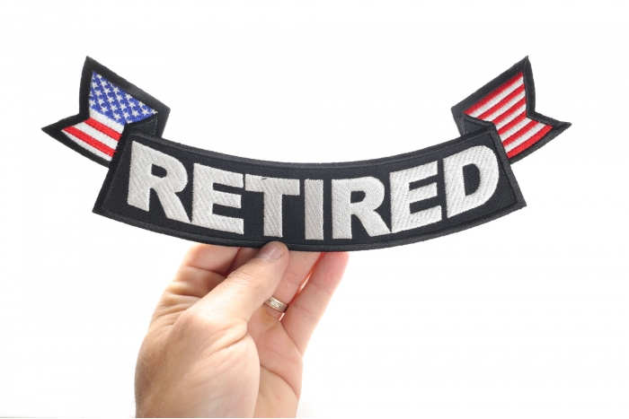 Retired Patch, US Flag Large Rocker Patch shown on hand for size comparison