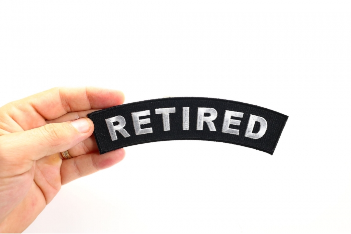 Retired Patch, Patches for Jackets shown on hand for size comparison