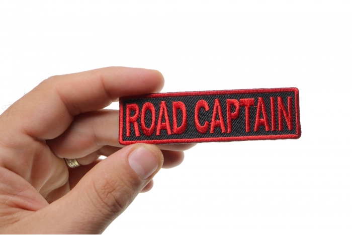 Road Captain Patch, Motorcycle Club Patches for Bikers shown on hand for size comparison