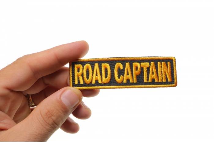 Road Captain Patch, Motorcycle Club Patches for Bikers shown on hand for size comparison