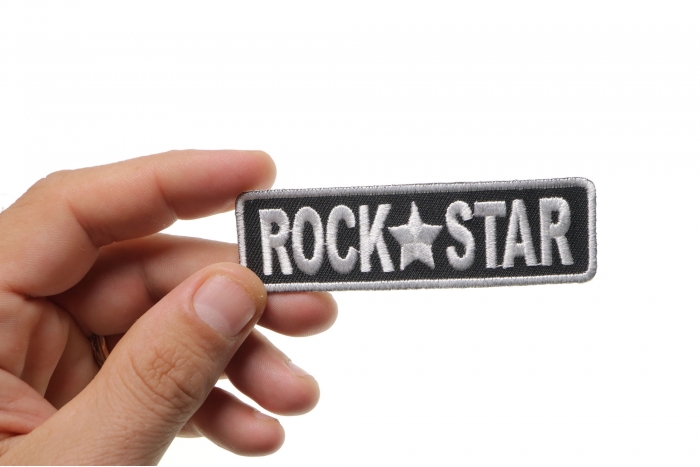 Rock Star Patch shown on hand for size comparison
