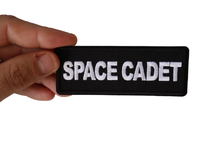 Space Cadet Patch shown on hand for size comparison
